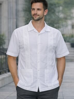 GJL Mexican Cotton Guayabera Shirt Mens Size 2XL Cultural Vaca Embroidery NWOT